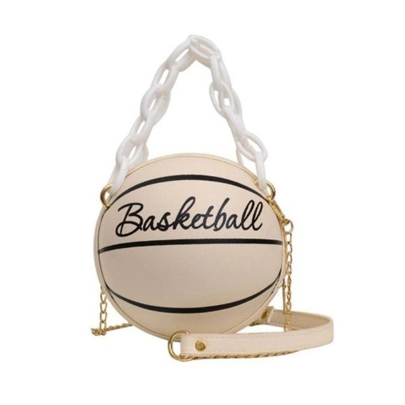 🏀🏀Basketball Shaped Crossbody Handbag Chain Handle -White🏀🏀 - Picture 1 of 10